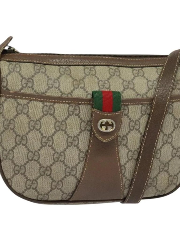 Gucci Gg Supreme Web Sherry Line Bag Pvc Beige Gold 89 02 032 Auth Ep9229